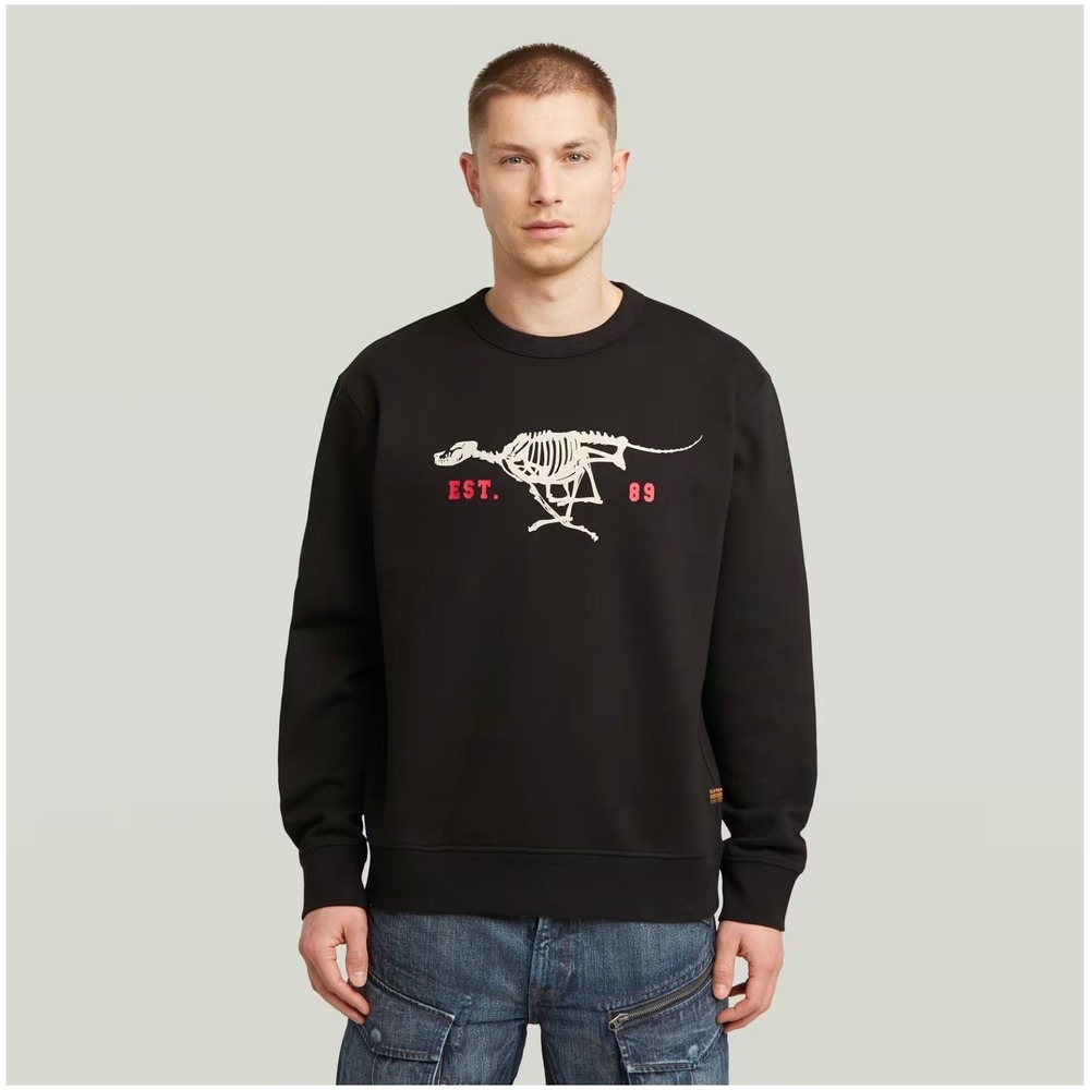 G-Star Raw Running Dog Graphic Sweatshirt Mens Small Black Skeleton Logo D27095